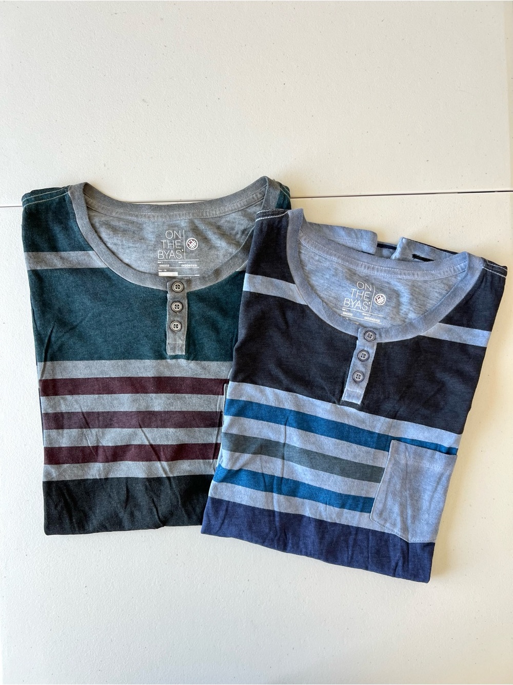 On The Byas // 2 for .. NWOT Men's Casual Striped Crewneck Henley T-Shirt